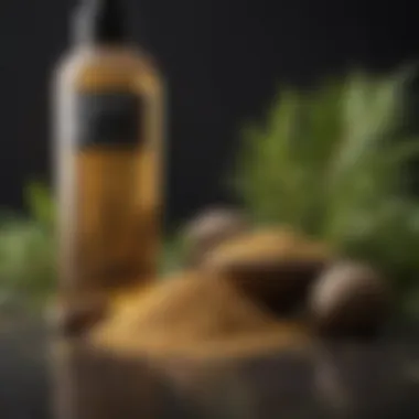 A close-up view of natural ingredients used in hair regrowth shampoos