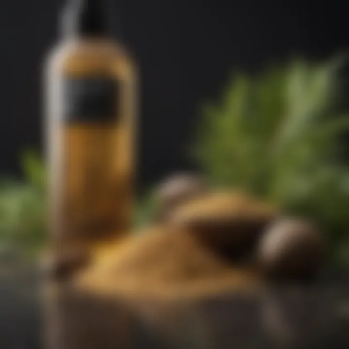 A close-up view of natural ingredients used in hair regrowth shampoos