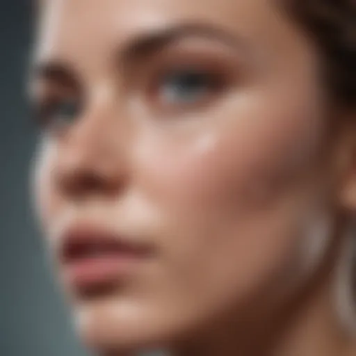 A close-up of hydrating serum droplets on skin