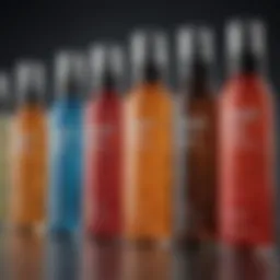 A close-up of various lubricant bottles showcasing different textures and colors