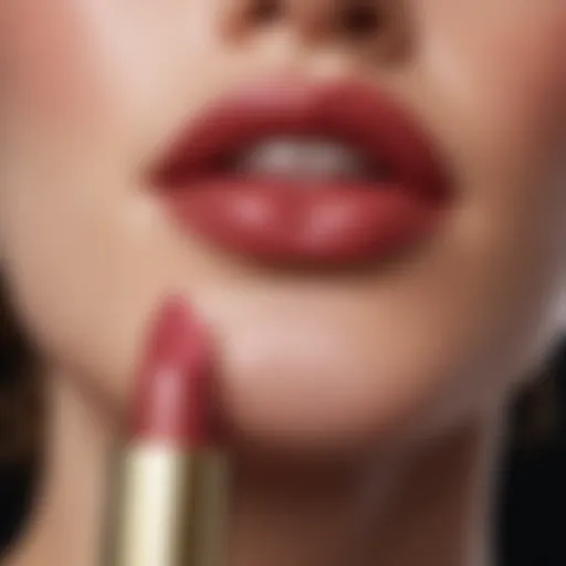 Close-up of moisturizing lipstick with a glossy finish
