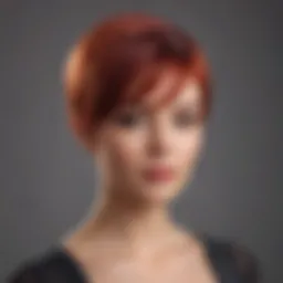 A stylish woman showcasing a modern picie haircut with vibrant color.