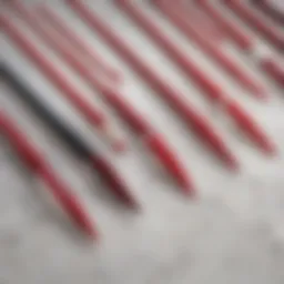 Elegant display of various red waterproof eyeliners on a marble surface