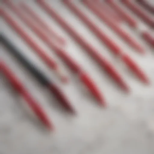 Elegant display of various red waterproof eyeliners on a marble surface