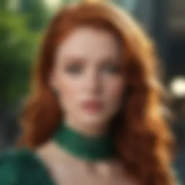 Enigmatic Emerald: Redhead in Green Enchantment