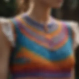 Vibrant crochet top displaying intricate patterns and colors