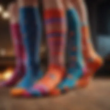 A close-up of a colorful array of cozy socks displayed artfully.