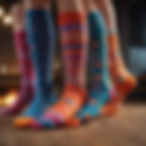 A close-up of a colorful array of cozy socks displayed artfully.