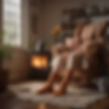 Warmth and Comfort in a Cozy Space A cozy living room setting with socks draped over a chair next to a steaming cup of tea.