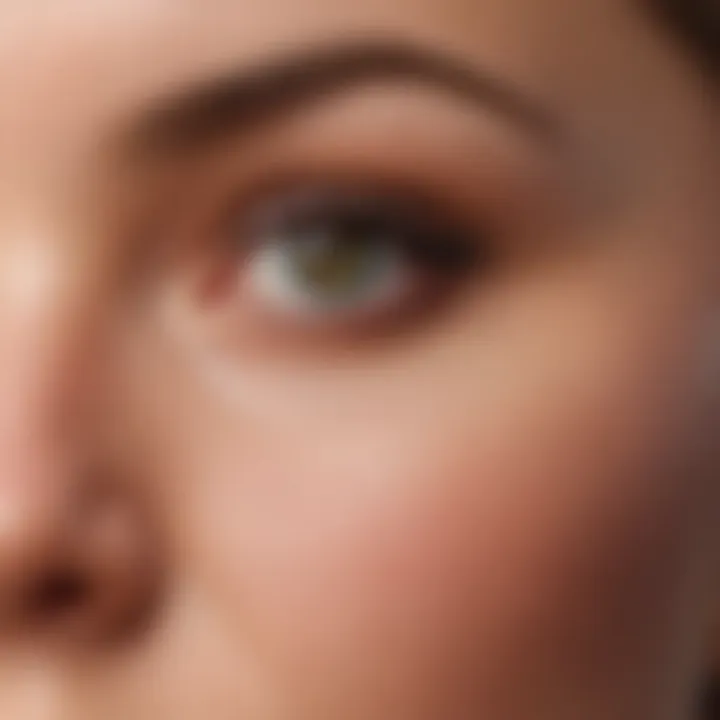 Close-up of a person applying eyelash tint, focusing on the eyes and the tint application.
