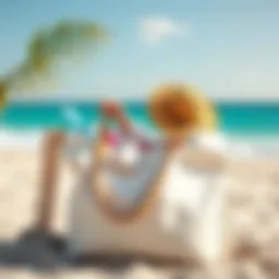 Stylish big beach bag filled with summer essentials