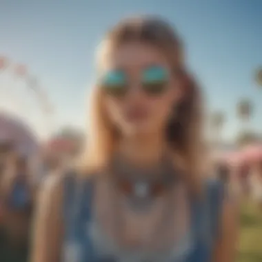 Eclectic mix of accessories complementing a festival-ready outfit