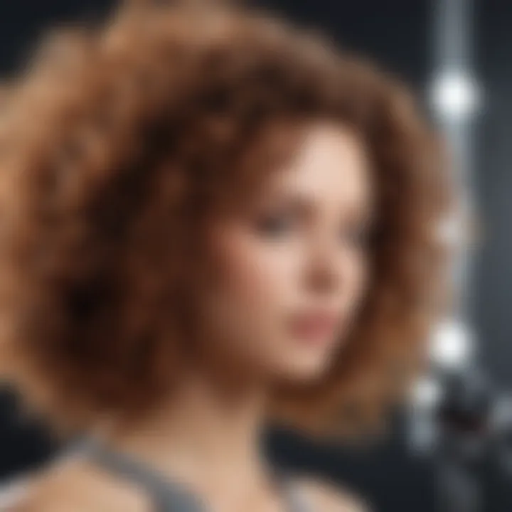 A person using a diffuser on curly hair to achieve voluminous results