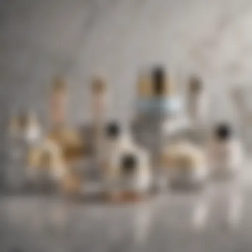 An array of luxurious face creams displayed elegantly on a marble countertop.