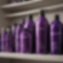 Purple shampoo bottle on a shelf