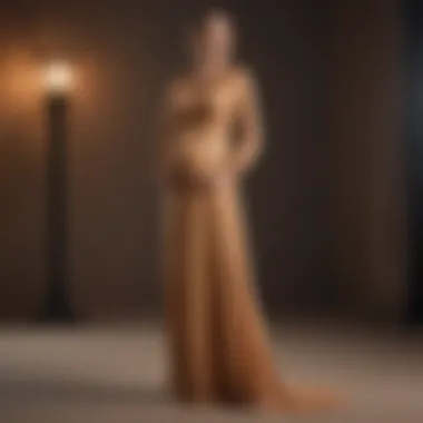 Chic Formal Maternity Look A chic camel maternity dress suitable for a formal occasion, paired with accessories.