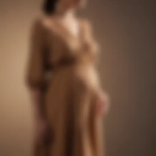 A stylish camel maternity dress showcasing its elegant silhouette.