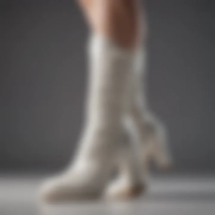A close-up of white boot details