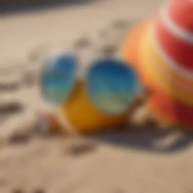 Fashionable beach accessories complementing swimsuits
