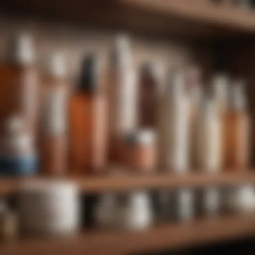 Array of classic skin care products on a wooden shelf