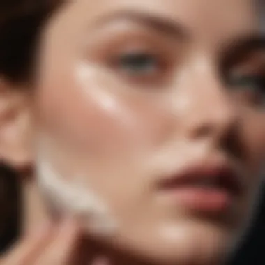 Close-up of a luxurious cream being applied to flawless skin