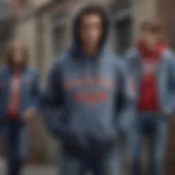 Urban setting showcasing fashion-forward individuals wearing True Religion hoodies.
