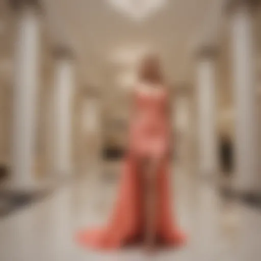 Elegant display of Versace haute couture pieces at Saks Fifth Avenue, capturing luxury fashion essence.