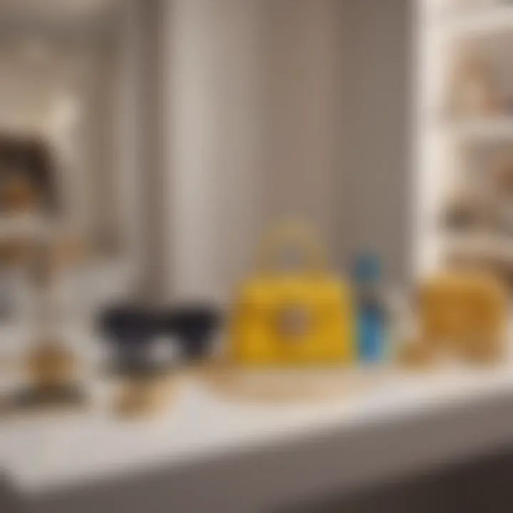 A display of fashionable accessories that complement the Versace collection at Saks Fifth Avenue.