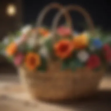 Fashionable woven straw basket bag with floral accents