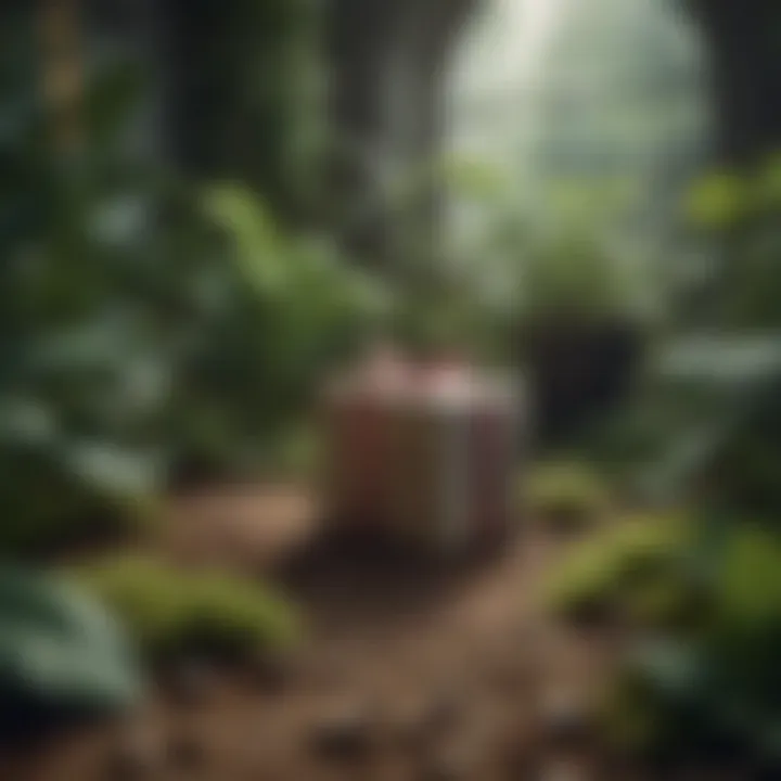 A serene environment featuring a thoughtful gift surrounded by plants and natural elements.