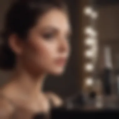 Glamorous Woman Applying Mascara in Front of Vanity Mirror