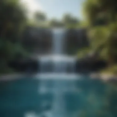 Spacious inflatable pool with cascading waterfalls