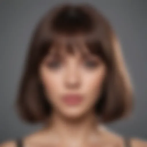 A stylish individual showcasing various hairstyles while growing out bangs.