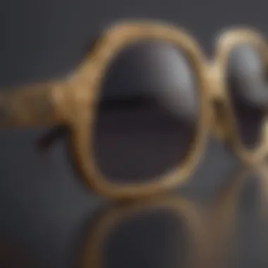 Close-up of intricate detailing on Gucci Double G rectangular sunglasses