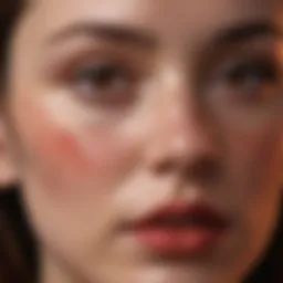 Close-up of red pigmentation on a facial area