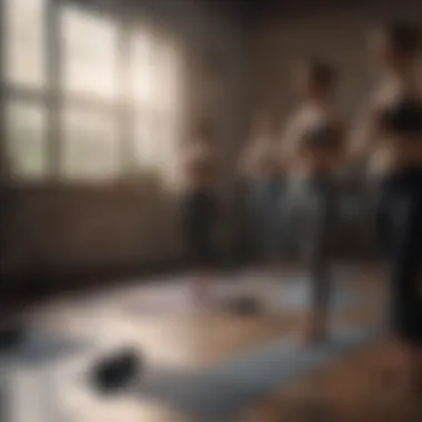 Group Yoga Practice A group of individuals practicing yoga with guidance from an app