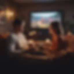 Couple enjoying a cozy movie night at home