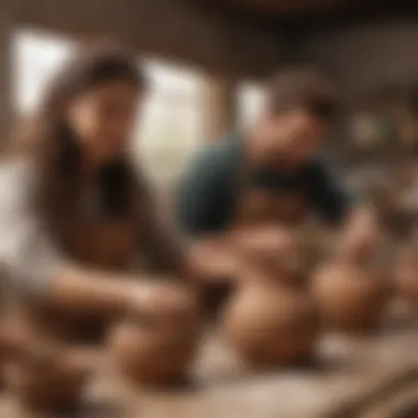 Couples participating in a fun and interactive pottery class.