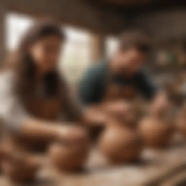 Couples participating in a fun and interactive pottery class.