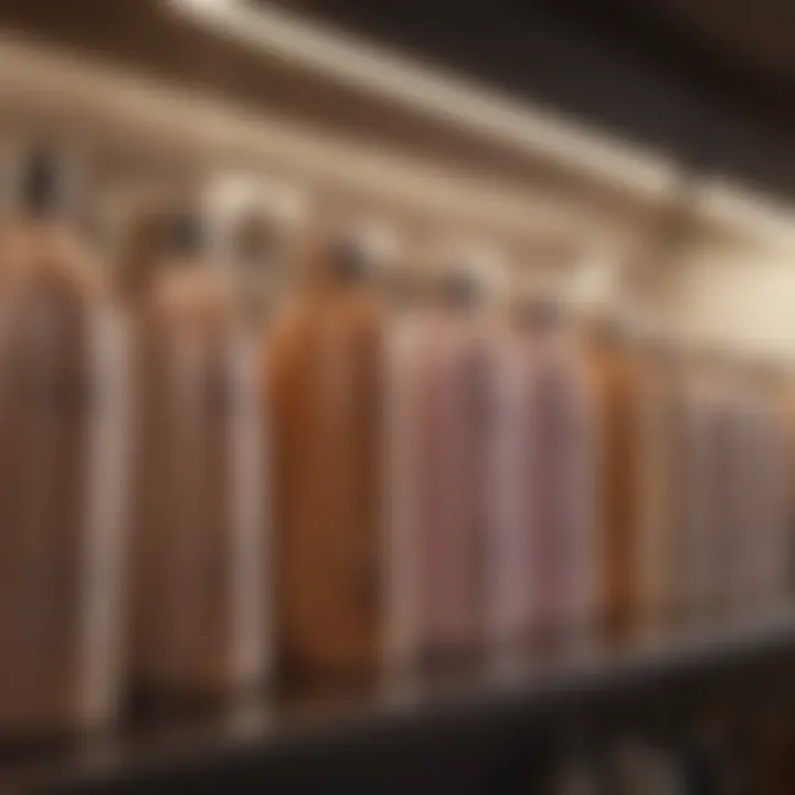 An array of keratin shampoo brands displayed elegantly on a shelf
