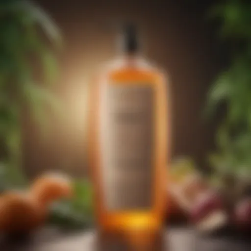A luxurious keratin shampoo bottle surrounded by fresh ingredients
