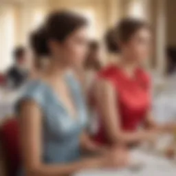 Elegant ladies who lunch dress in a sophisticated setting