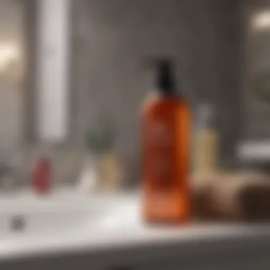 A luxurious bathroom setting featuring an array of hair care products