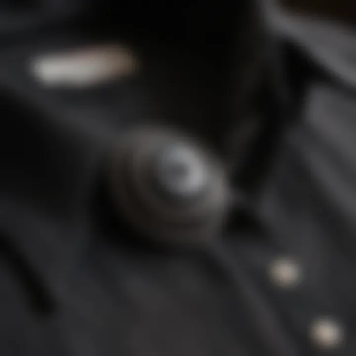 Close-up of intricate button details on the shirt