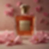 Luxurious Maison Kurkdjian Oud Satin Mood bottle against a backdrop of rose petals