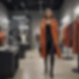 Fashionable outfits displayed in a retail setting