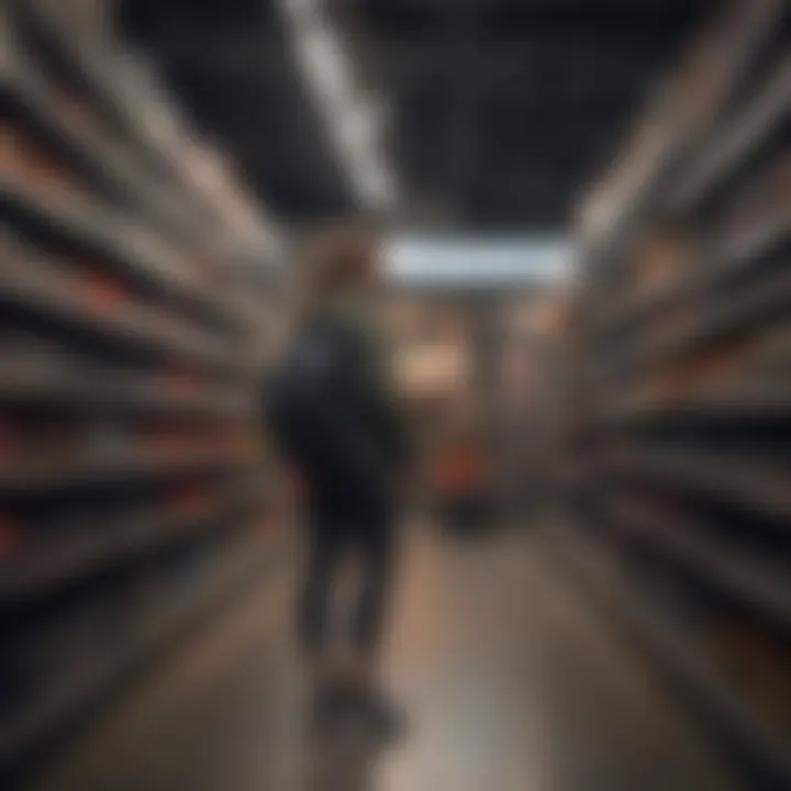 A shopper examining Saucony gear in a store