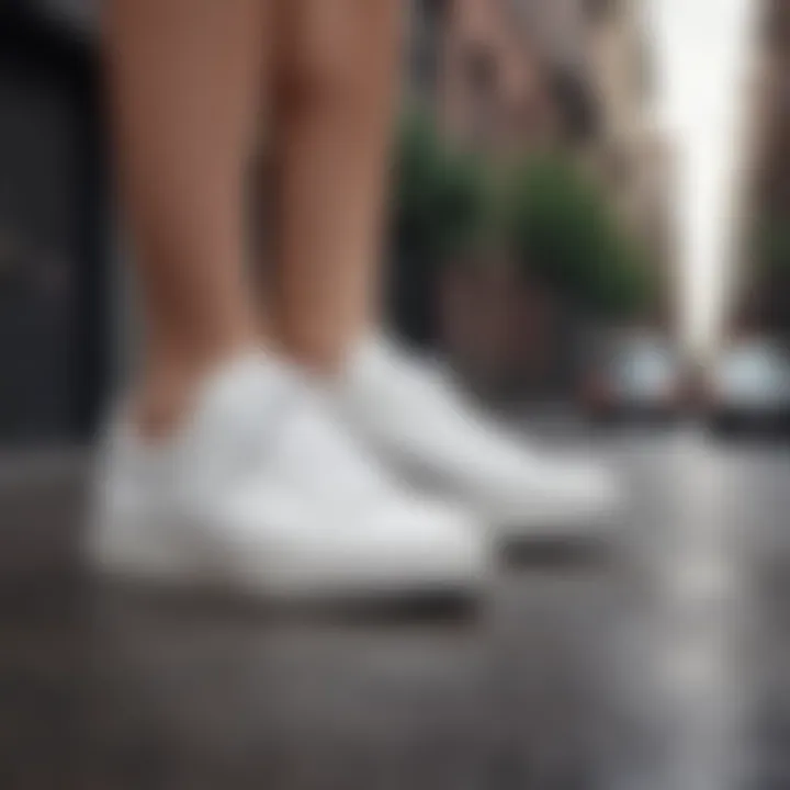 White sneakers in urban city setting