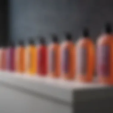 Diverse Shampoo Selection A serene display of various shampoo bottles arranged aesthetically