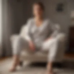 Elegant postpartum sweatpants draped over a chic chair